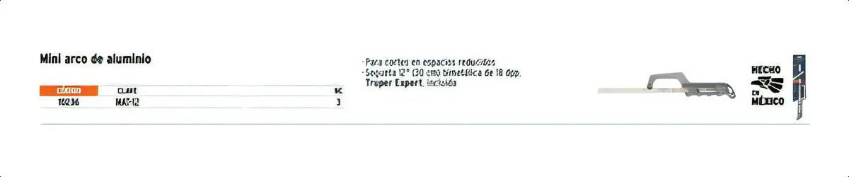 Arco Mini Aluminio Segueta 12 Pulgadas Una Mano Truper
