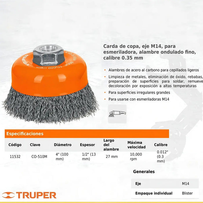 Grata Copa Ondulada Fina 4'' Truper