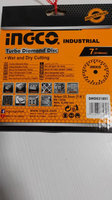 Disco Corte Diamante Turbo Ingco 180 Mm