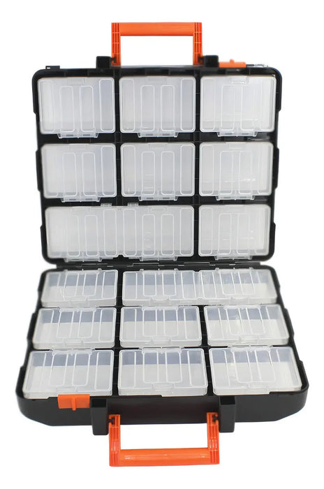 Organizador Plástico Doble Tipo Maleta Tactix 16 Compartimentos Negro