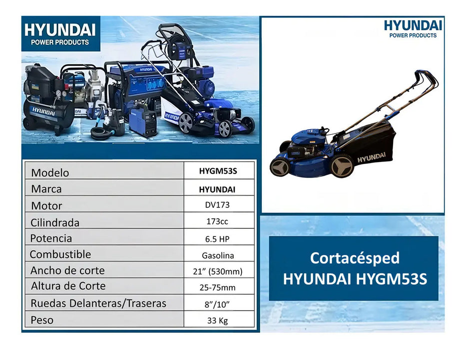 Cortacésped Hyundai Autopropulsada 21" 6.5 Hp