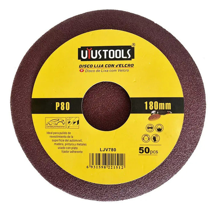 Set 50 Un Disco Lija Con Velcro 7" #80