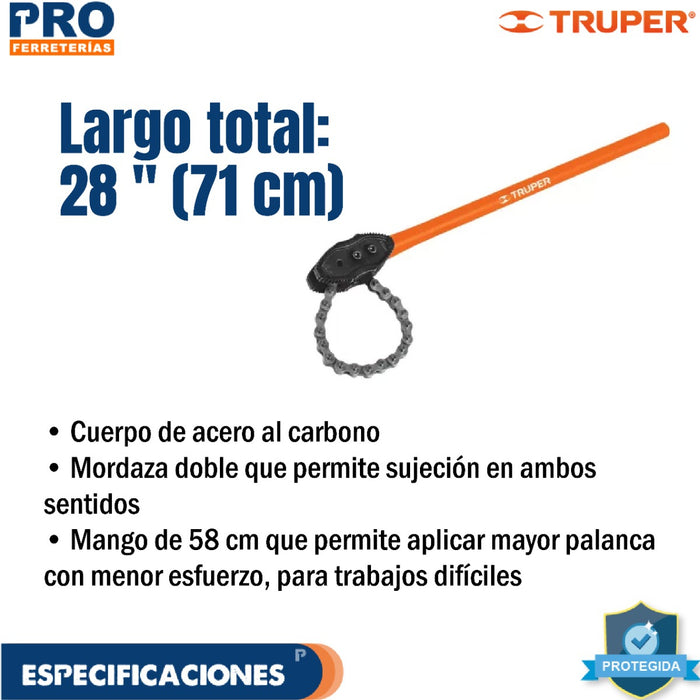 Llave de Cadena Tipo Caimán Uso Pesado Mango de 28''
