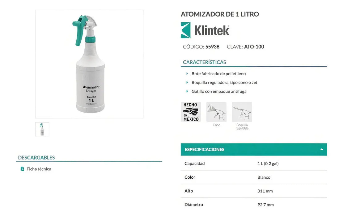 Atomizador Spray de 1 Litro Regulable