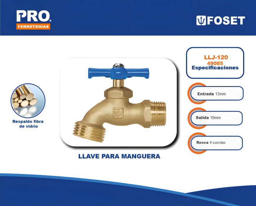 Llave Para Manguera de Latón 120 Gr Entrada 1/2 Foset Dorado