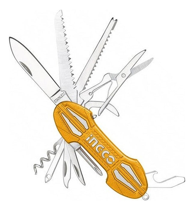 Navaja Cortapluma Multiherramienta Ingco 15 Funciones Naranja