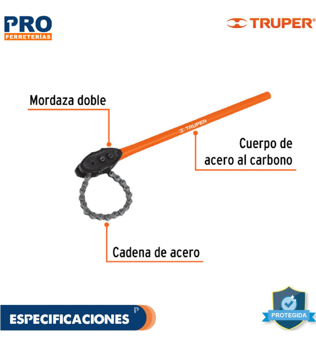 Llave de Cadena Tipo Caimán Uso Pesado Mango de 28''