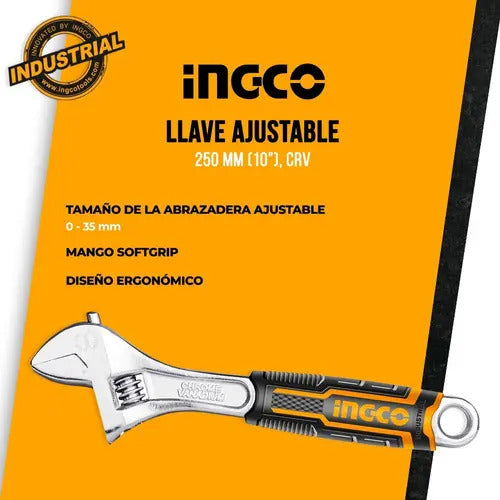 Llave Ajustable Perico 10" Softgrip Uso Industrial Ingco