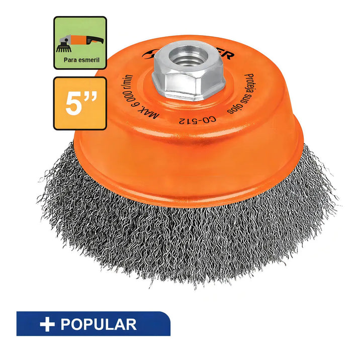 Carda De Copa Alambre Ondulado 5'' Para Esmeril Truper