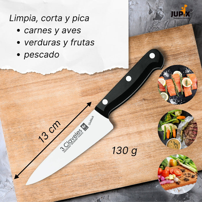 Cuchillo Cocinero 3 Claveles Uniblock 13cm Acero Inox Negro