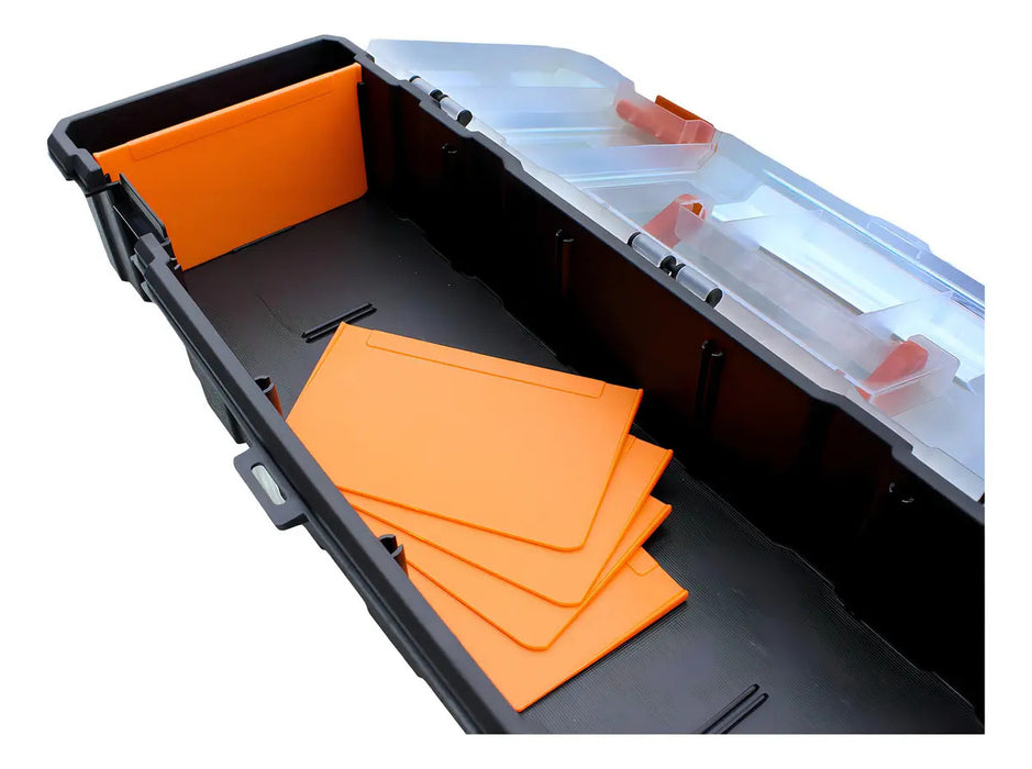 Caja Organizadora De Herramientas Tactix 46x16x9cm 7 Compartimentos Negro/anaranjado