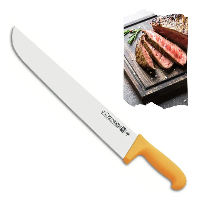 Cuchillo Carnicero 3 Claveles Amarillo Acero Inoxidable 36 Cm