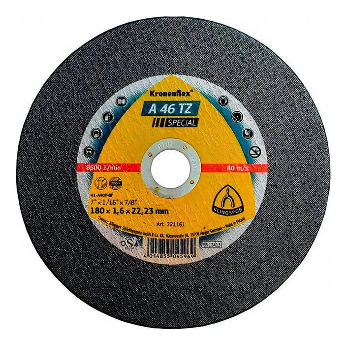Disco De Corte De Acero Inoxidable 180x1.6x22.23 Klingspor A46TZ