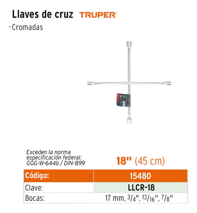 Llave Cruz Auto 18 Pulgadas Cromada Truper