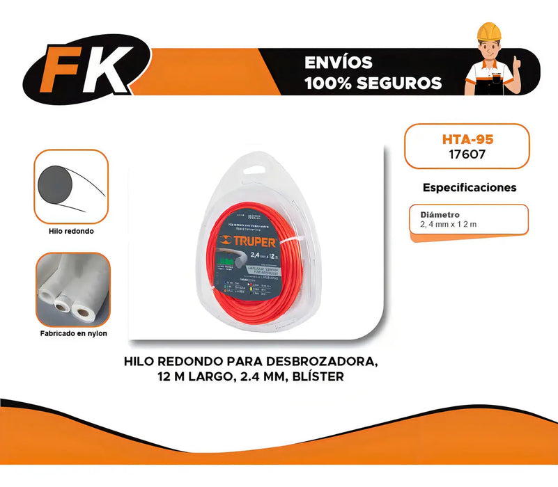 Nylon Para Orilladora 2,40 Mm X 12 Mts. Truper