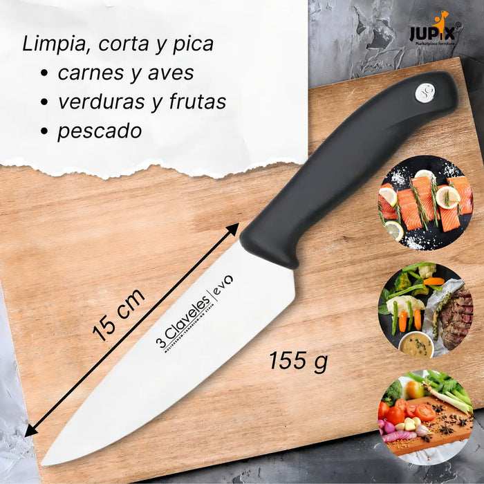 Cuchillo De Cocina Chef Cocinero 15cm Acero 3 Claveles Evo Color Negro