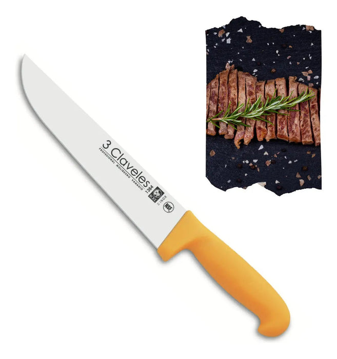 Cuchillo Carnicero 3 Claveles Acero Inoxidable 20 Cm Mango Amarillo