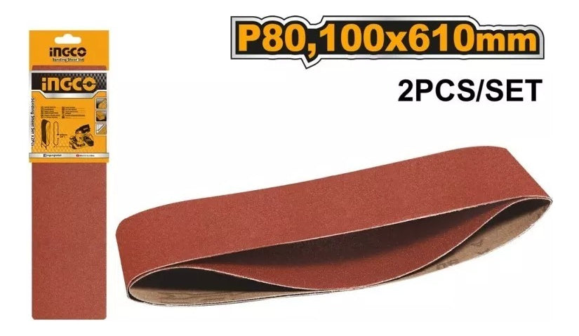 Lijas Banda Ingco 610x100mm Grano 80 (2 Unidades)