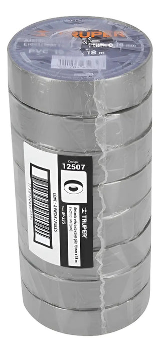 Cinta Adhesiva Aislante Truper M-33g Color Gris Pack 8 Unidades