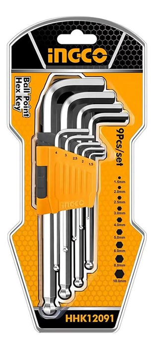 Set Juego De Llaves Medianas Allen Hexagonal 9 Piezas Ingco Plateado