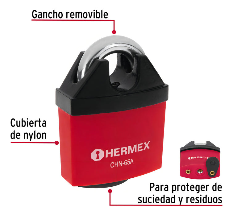 Candado Hierro Anti-corte 65 Mm Hermex Rojo