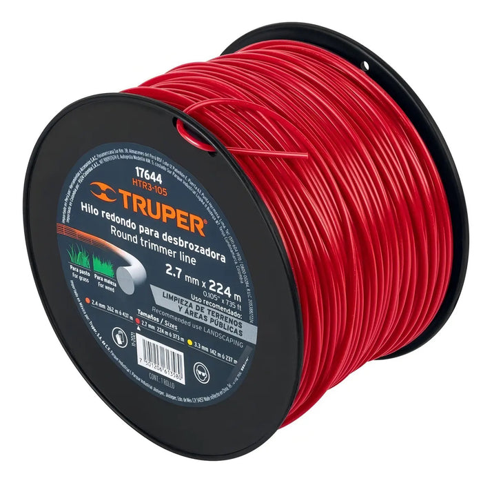 Hilo Para Desbrozadora Rojo En Carrete 2.7mm X 224 Metros