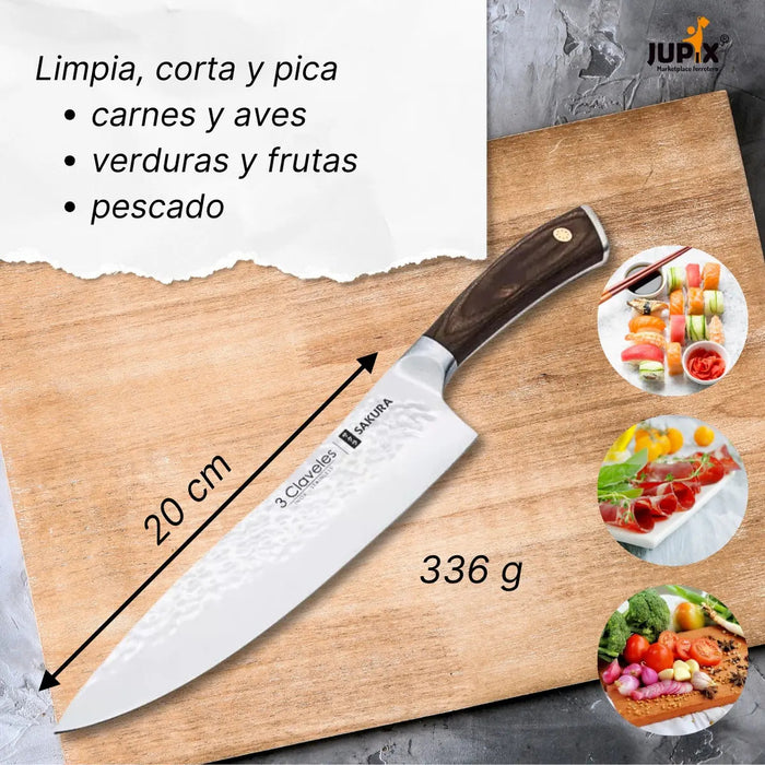 Cuchillo 3 Claveles Sakura Hoja De 20cm Acero Inox Forjada