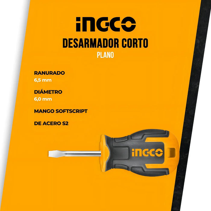 Destornillador Corto Plano Estándar Ingco 6.5 x 38 Mm
