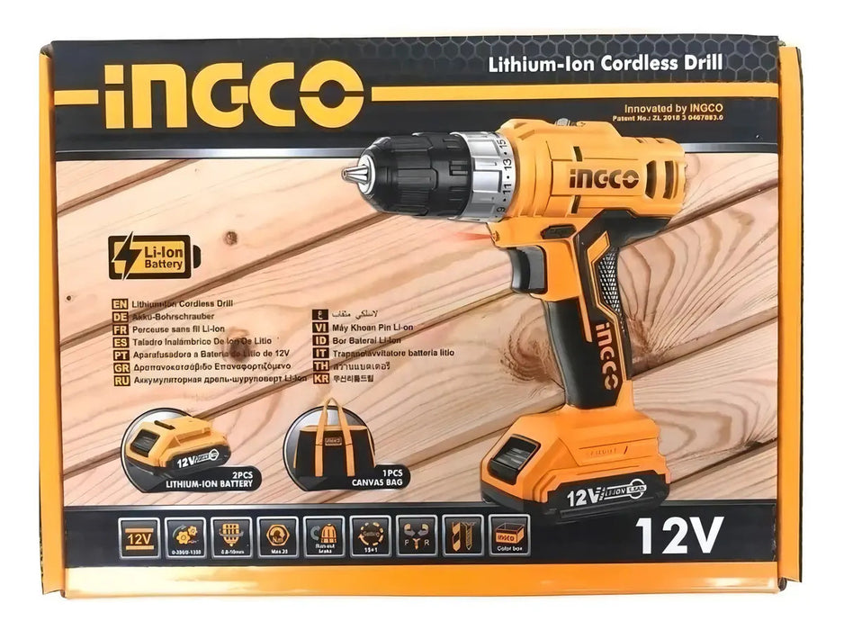 Taladro Ingco Cdli1222 12v 2 Baterías Amarillo