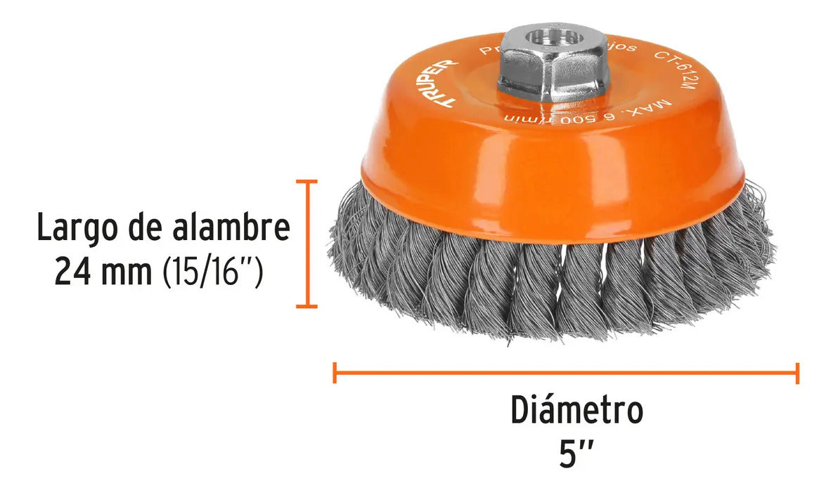 Carda Copa 5" Alambre Trenzado Fino, Eje M14, Truper