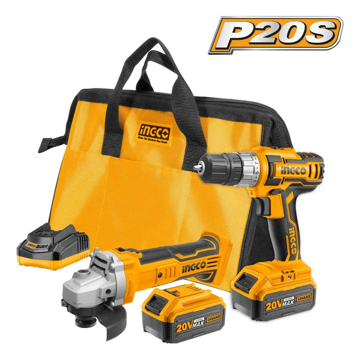 Set Taladro y Esmeril Inalámbrico Ingco Industrial + 2 Baterías 20V