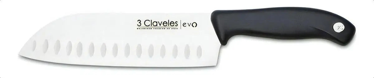 Cuchillo Santoku Estriado 18cm Caja PVC Evo 3 Claveles Color Negro