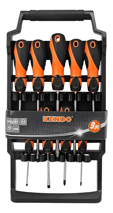 Set 9 Destornilladores Kendo Ergonómico TPR Punta Magnética Plano Phillips