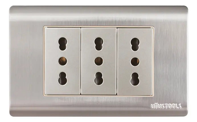 Tomacorriente Triple 16A Emp Acero Inox Curva