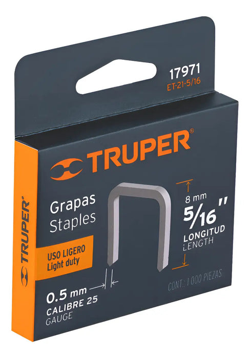Grapas Truper ET-21 5/16" Caja 1000 Piezas