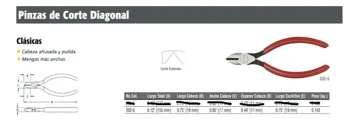 Alicate Corte Diagonal Tulmex - Klein 202-6 6 Pulgadas Mango Pvc Acero