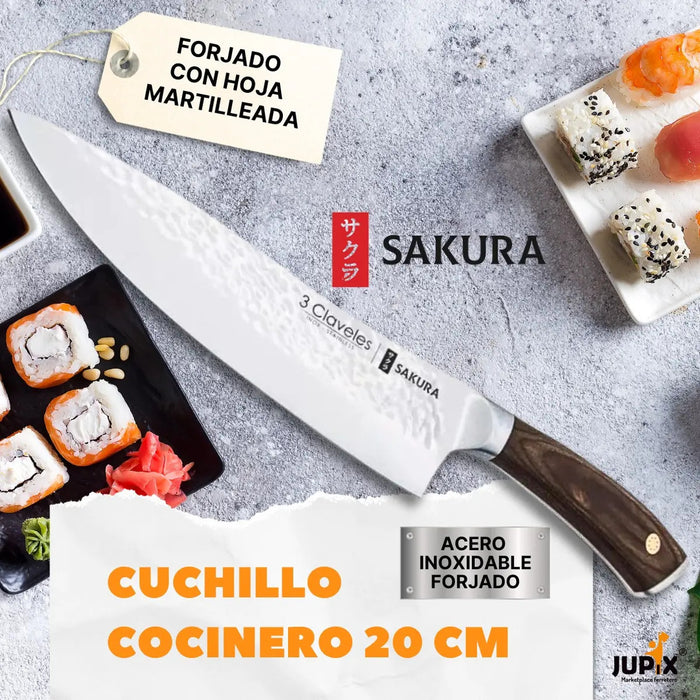 Cuchillo 3 Claveles Sakura Hoja De 20cm Acero Inox Forjada