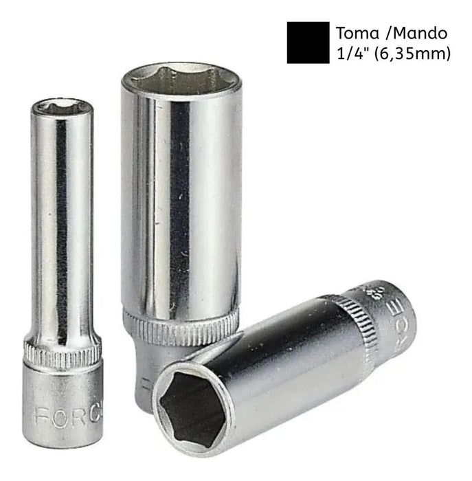 Dado Hexagonal Largo 1/4'' 10mm Force Acero Al Cromo Vanadio