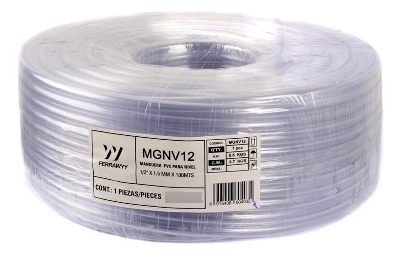 Manguera PVC para Nivel 1/2'' x 1.5mm x 100mts