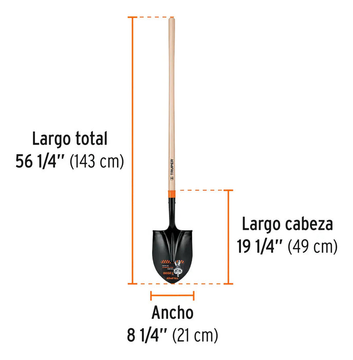 Pala T-2000 Redonda Mango Largo 45' Truper Negro