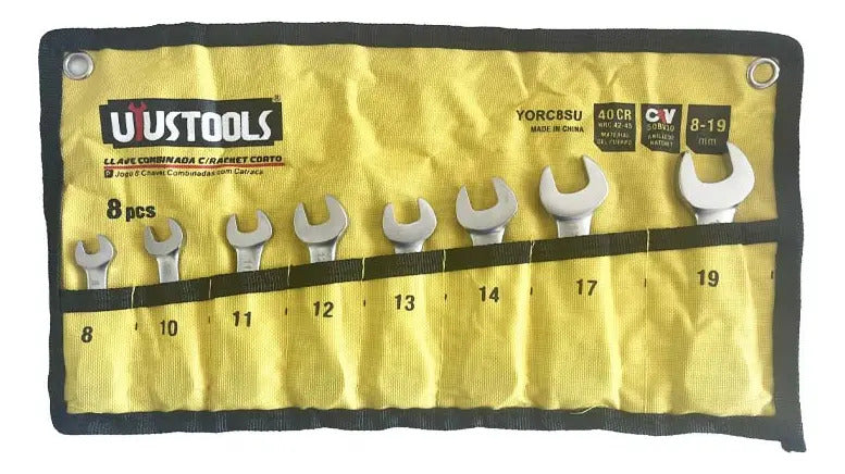 Jgo 8 Pcs Llave Combinada Rachet Corto 8-19mm