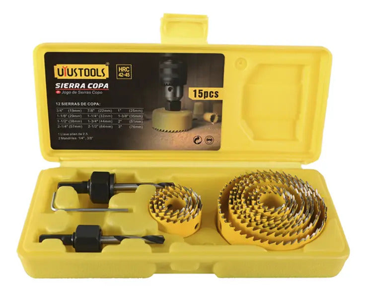 Juego 15 Pcs Sierra Copa y Accesorios Uyustools