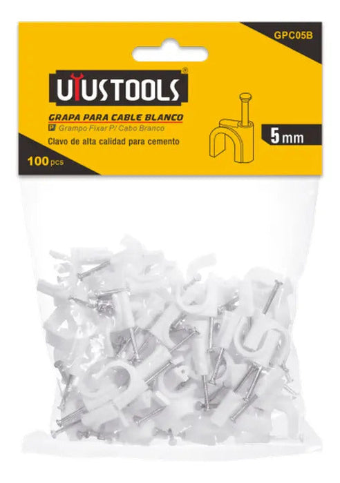 Grapa Para Cable Blanco 5mm 100pcs