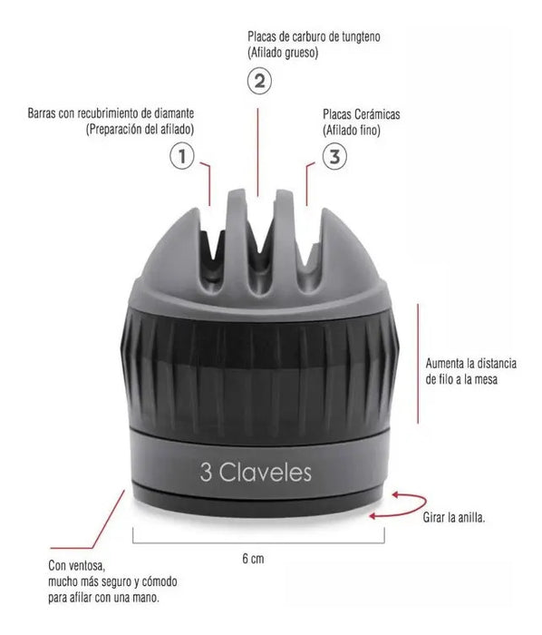Afilador de Cuchillos 3 Claveles con Ventosa Modelo 9427