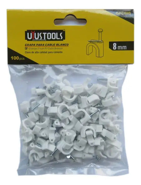 Grapa Para Cable Blanco 8mm 100pcs