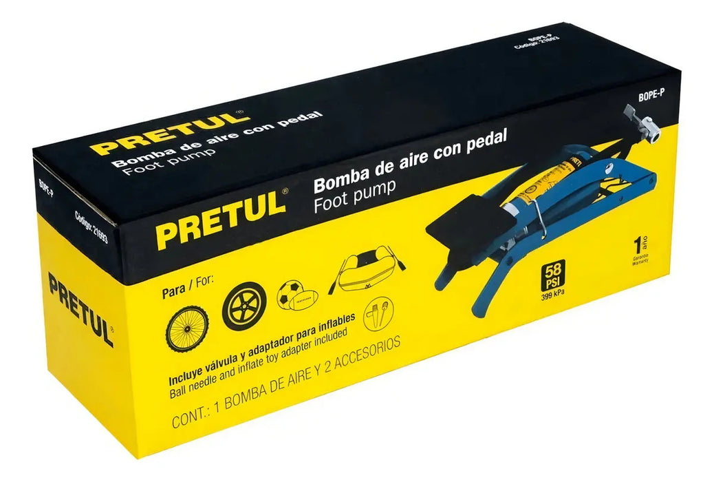 Inflador de Pie con Picos para Bicicletas y Pelotas Truper Azul