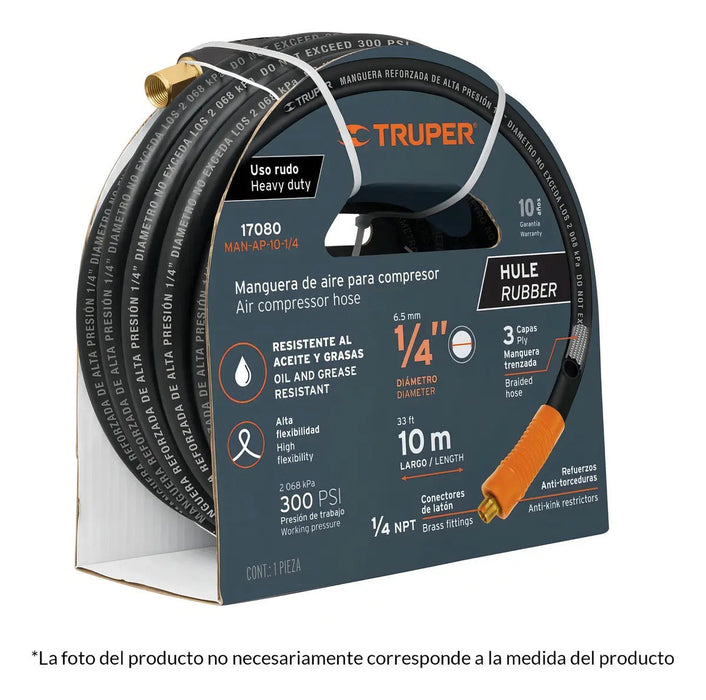 Manguera Para Compresor Alta Presión 300psi 15 Metros Truper Color Negro