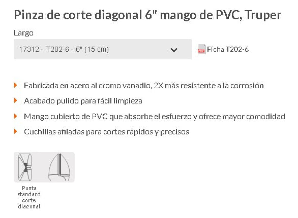 Alicate Corte Diagonal 6" Mango PVC Truper