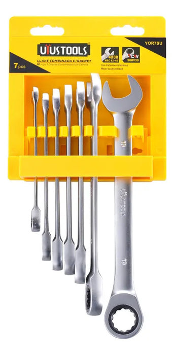 Jgo 7 Pcs Llave Combinada Rachet 8-19mm