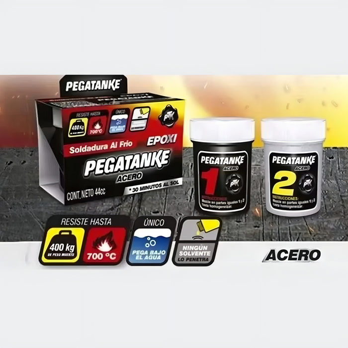 Pegamento Líquido Pegatanke Epoxy Acero Para Reparación Metales Hasta 700°c